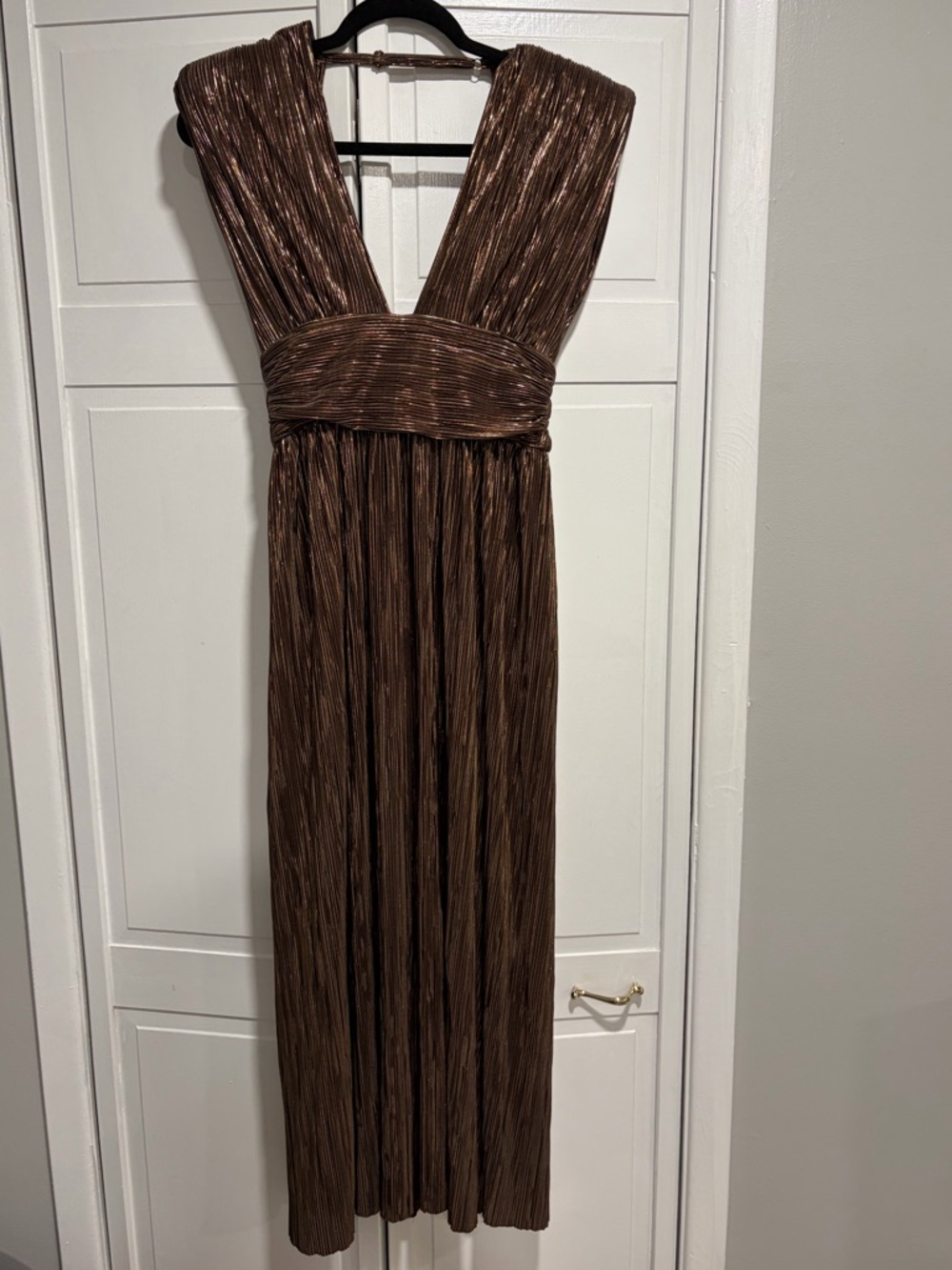 Sabina Musayev Bronze-Brown Plisse Midi Dress